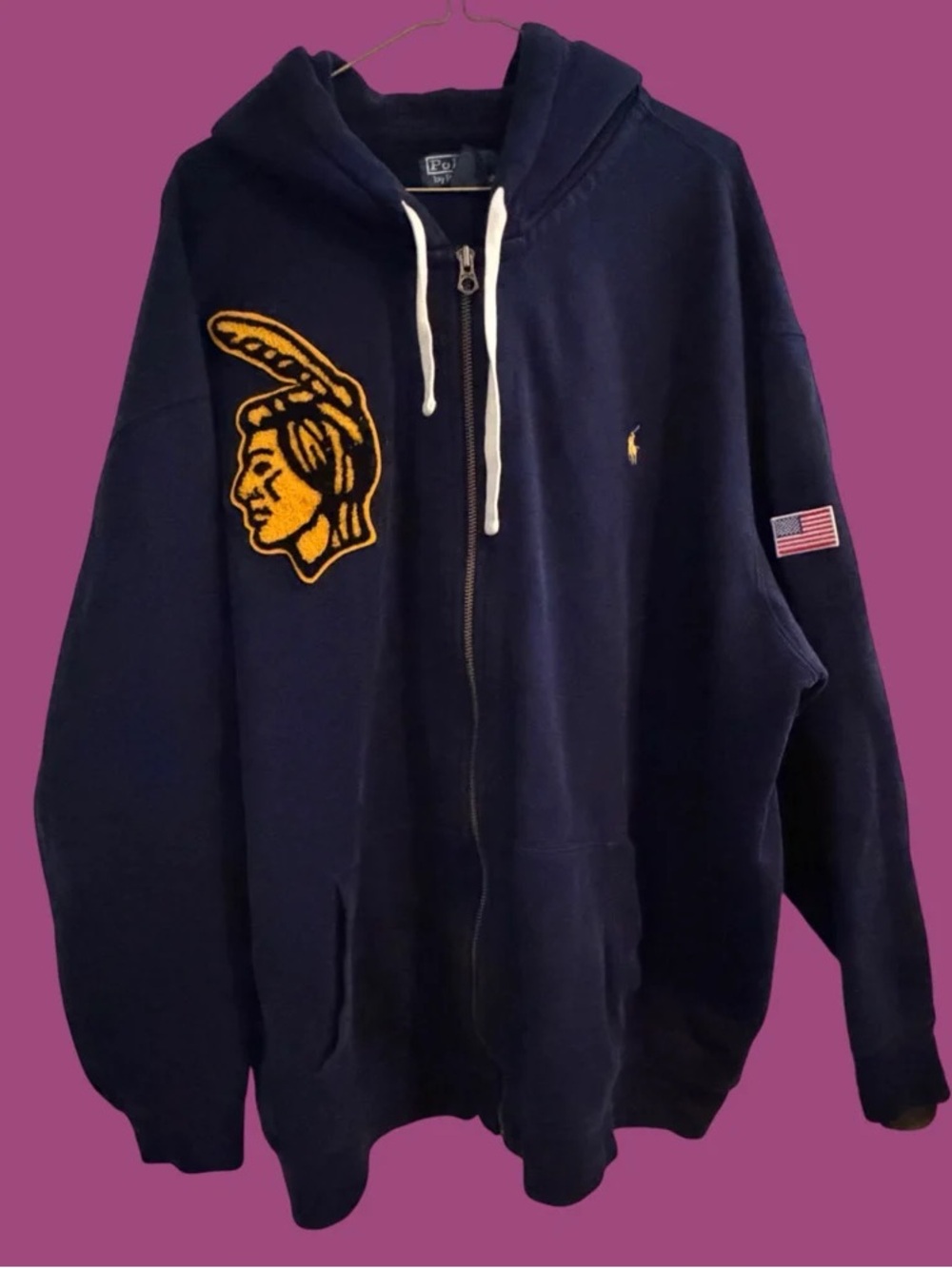 Polo by Ralph Lauren Navy Zip Hoodie with Indian Head Patch